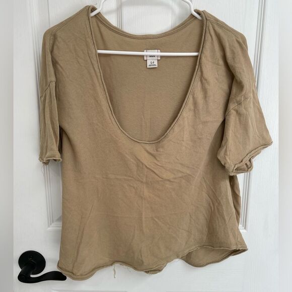 BDG Urban Outfitters Tan Slouchy Oversized Scoop Neck TShirt Women’s Size S - Picture 1 of 6